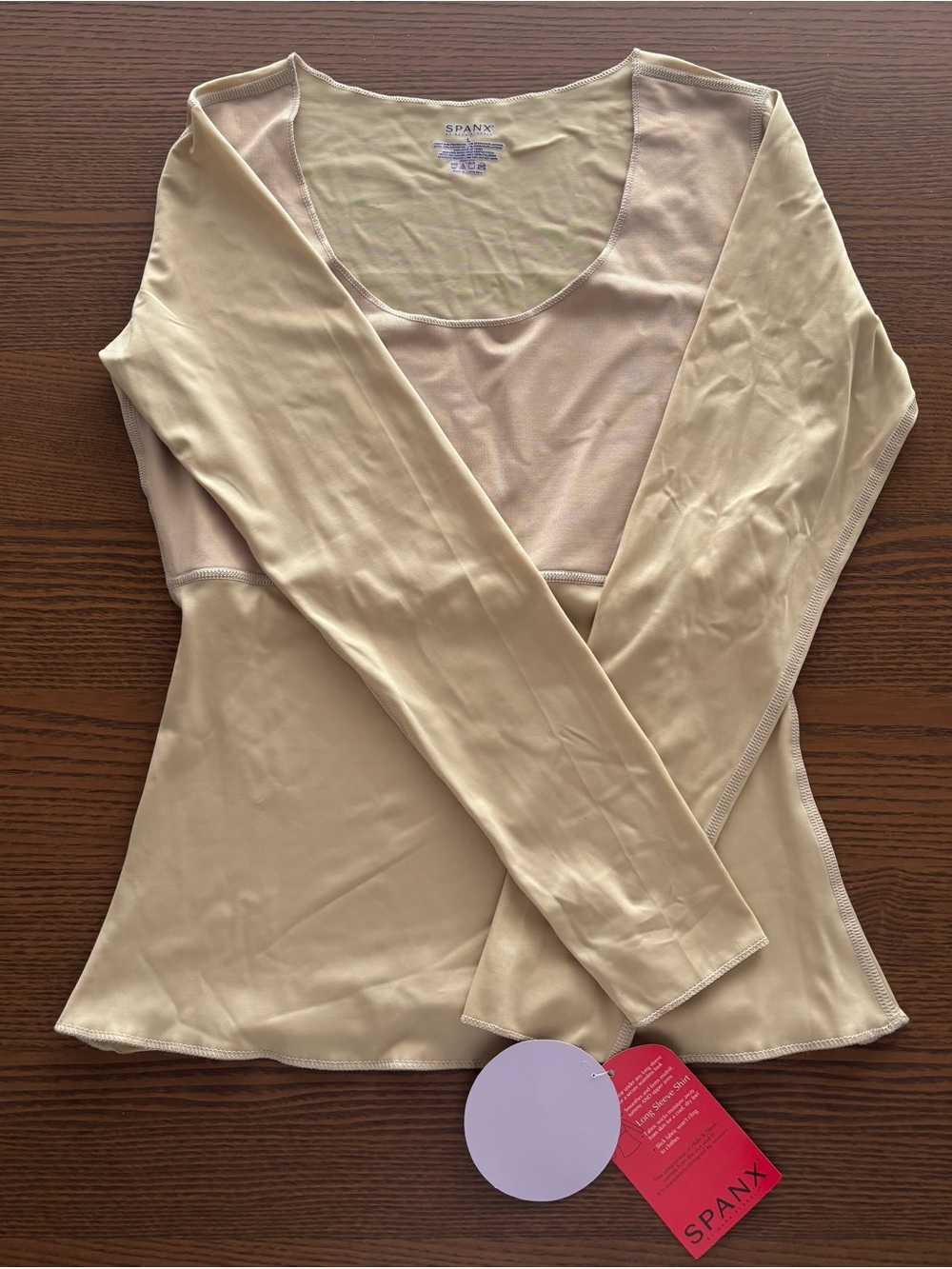Women’s SPANX long sleeve nude scoop neck shaping top LARGE